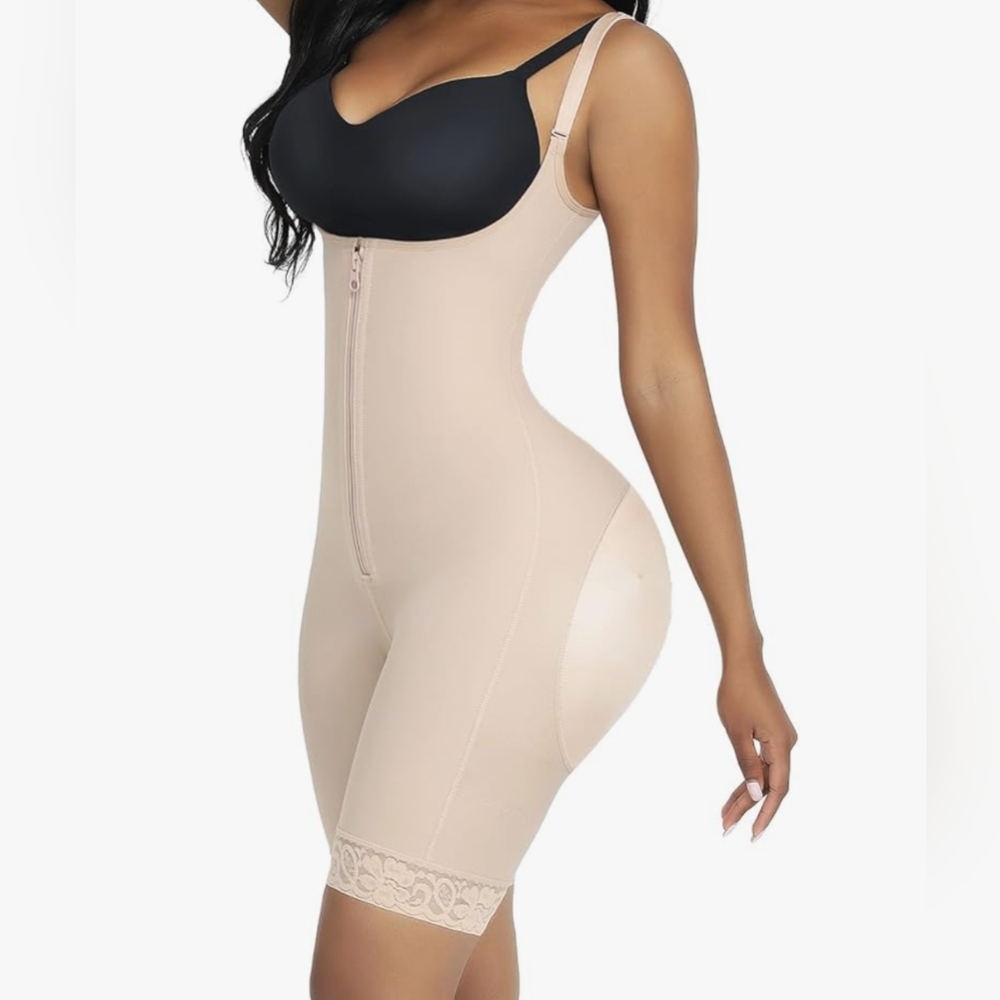 NWT Feelin Girl Beige High-Compression Shorts Style Open Bust Bodysuit XXL